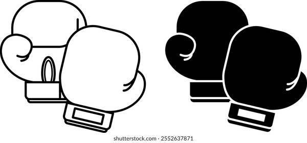 Boxing Icons. Black and White Vector Illustration. Boxing Gloves. Sport Concept