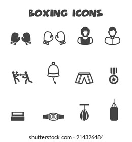 boxing icons, mono vector symbols