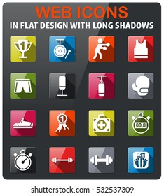 boxing icons set in flat design with long shadow