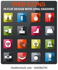 boxing icons set in flat design with long shadow