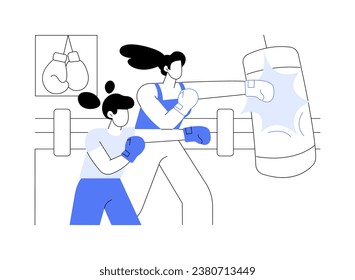 Boxing instructor isolated cartoon vector illustrations. Kickboxing instructor training kids in the gym, teaching boys to hit punching bag, healthy lifestyle, physical activity vector cartoon.