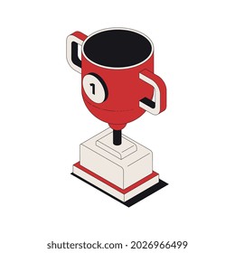 Boxing isometric composition with isolated image of cup trophy award vector illustration