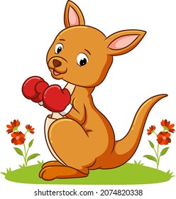 The boxing kangaroo is using the boxing gloves of illustration