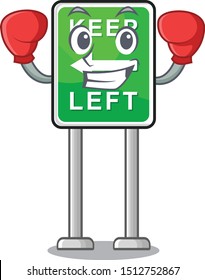 Boxing Keep Left road sign mascot isolated cartoon
