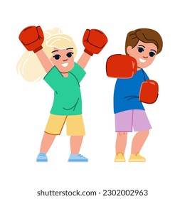 vector de boxeo. boxeador infantil, deporte de entrenamiento, lucha de actividad, ejercicio caucásico, guantes de joven personaje de boxeo. ilustración de dibujos animados planos de personas