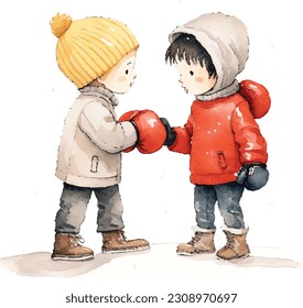 boxing kids, playing, white background