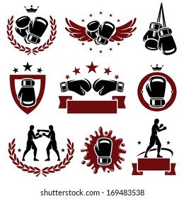 Boxing labels and icons set. Vector 