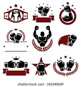 Boxing Labels And Icons Set. Vector