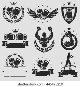 Boxing labels and icons set. Vector