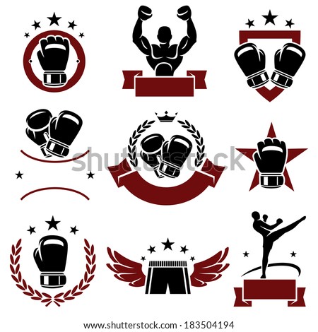 Boxing labels and icons set. Vector 