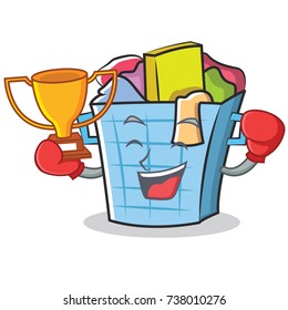 Boxing laundry basket character cartoon