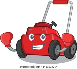 Boxing lawnmower mascot.