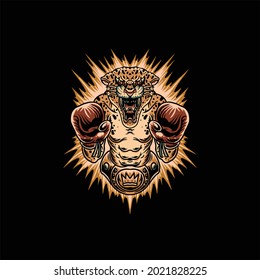 boxing leopard tattoo vector design