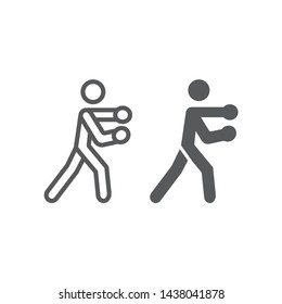 Boxing line and glyph icon, boxer and punch, boxing sport sign, vector graphics, a linear pattern on a white background, eps 10.