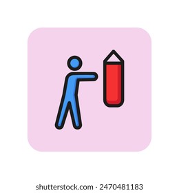 Boxing line icon. Boxer, punching bag, exercising. Sport concept. Can be used for topics like sports facilities, physical training, fighting.