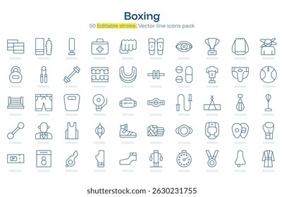 Boxing line icon pack. Boxing Stroke icon set. Editable Stroke icon