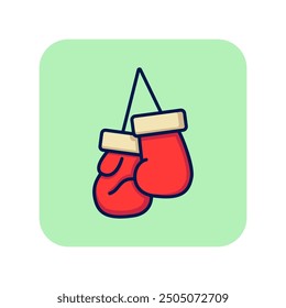 Boxing line icon. Two boxing gloves on green background. Sport concept. Vector illustration can be used for topics like sport, active lifestyle, fights