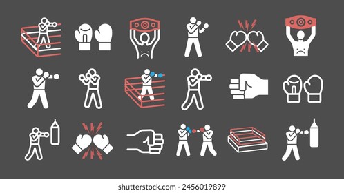 Boxing line icons set. Boxing punch. Vector signs for web graphics