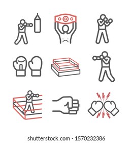 Boxing line icons set. Vector signs for web graphics