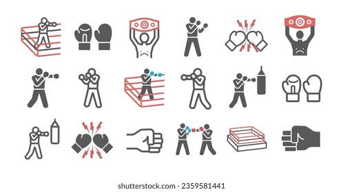 Boxing line icons set. Vector signs for web graphics