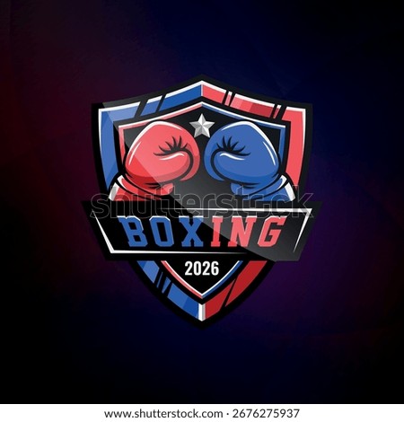 Boxing Logo Badges with shield and red blue boxing gloves
