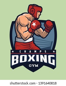 Boxing Logo / Boxer wearing headgear training. (Headguard can be removed)