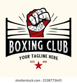 Boxlogo-Design. mit Boxhandschuhen und Boxersymbol, für Boxerclub