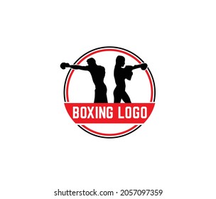 Boxing Logo Design Icon Vector - Male And Female Boxer Silhouette.