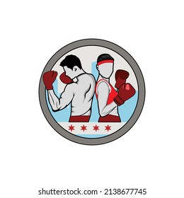 Boxing Logo Design Icon Vector - Male And Female Boxer Silhouette.