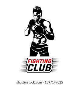 Boxing logo design vector template, muay thai kick boxing logo vector, Combat Sport and Fitness Emblem with a Fighter, Illustration