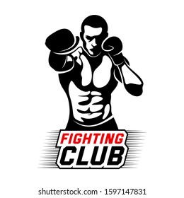 Boxing logo design vector template, muay thai kick boxing logo vector, Combat Sport and Fitness Emblem with a Fighter, Illustration