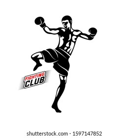 Boxing logo design vector template, muay thai kick boxing logo vector, Combat Sport and Fitness Emblem with a Fighter, Illustration