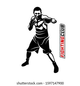 Boxing logo design vector template, muay thai kick boxing logo vector, Combat Sport and Fitness Emblem with a Fighter, Illustration