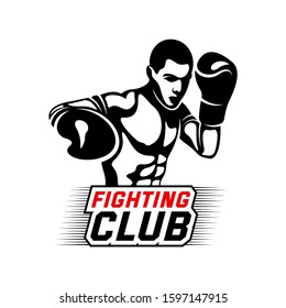 Boxing logo design vector template, muay thai kick boxing logo vector, Combat Sport and Fitness Emblem with a Fighter, Illustration