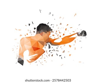 Boxing logo, fighter, isolated low poly vector illustration with dispersion effect