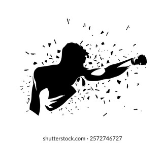 Boxing logo, fighter, isolated vector silhouette with dispersion effect