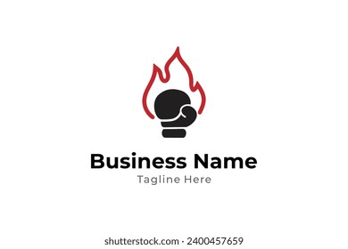 Boxing logo with fire elements in flat design style