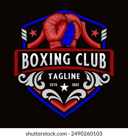 Boxing-Logo. Illustration eines Boxhandschuhkampfes. Gestaltungselement