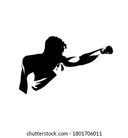 Boxing logo, kickbox fighter, isolated vector silhouette. Ink drawing illustration