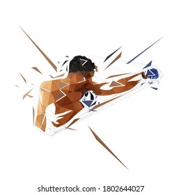 Boxing logo, kickbox fighter, low polygonal isolated vector illustration. Geometric drawing from triangles