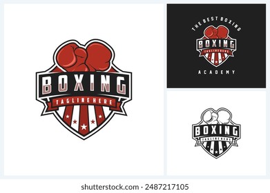 Boxing logo sport design template, boxing team emblem badge, boxing tournament logo design vector illustration