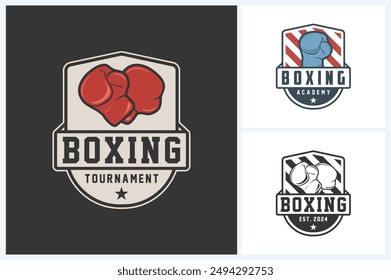 Plantilla de diseño deportivo de logotipo de boxeo, Vector de emblema deportivo de boxeo, Ilustración vectorial de diseño de insignia de logotipo de torneo de boxeo