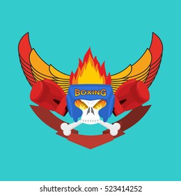 Boxing logo. Sport emblem. Skull and gloves. Protective helmet. Sign for sports team and club
