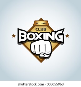 Boxing logo template. Golden color. Boxing club logotype. Boxing emblem, label, badge, t-shirt design, boxing, fight theme.