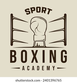 boxing logo vector line art vintage illustration template icon graphic design. fighting sport sign or symbol for academy or club or for competition or shirt print with retro typography concept