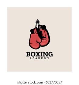 Boxing logotype template with hanging boxing gloves.