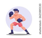 Boxing man. Handsome young man in boxing gloves. Sports. Illustration.	