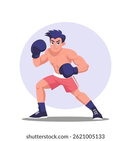 Boxing man. Handsome young man in boxing gloves. Sports. Illustration.	