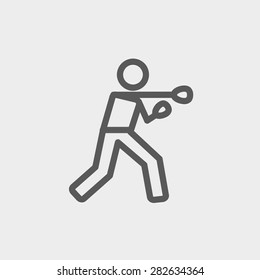Boxing man punch icon thin line for web and mobile, modern minimalistic flat design. Vector dark grey icon on light grey background.
