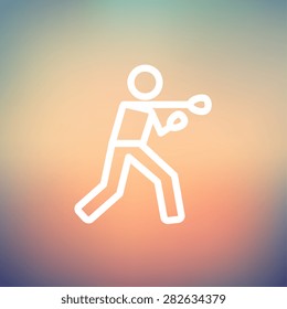 Boxing man punch icon thin line for web and mobile, modern minimalistic flat design. Vector white icon on gradient mesh background.